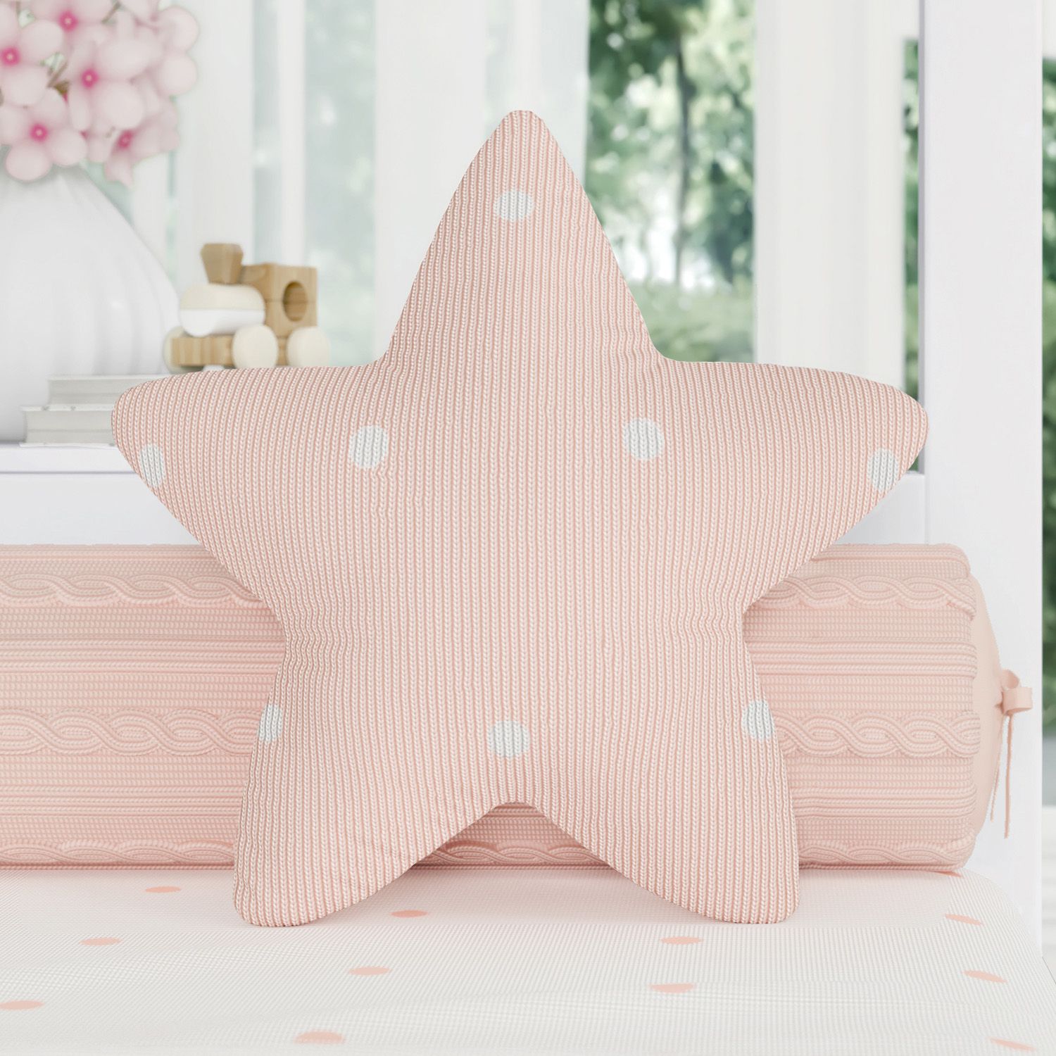 Almofada Estrela Tricot Poá Cinza 30cm