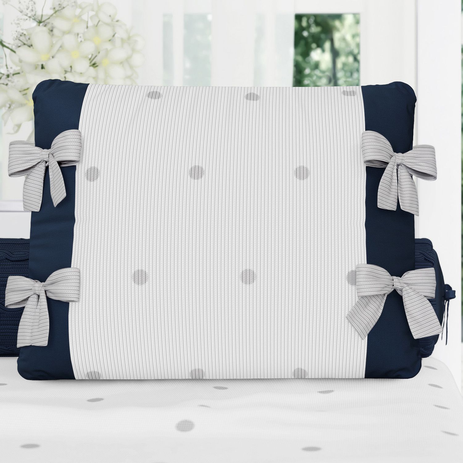 Almofada Laços Tricot Poá Azul 38cm