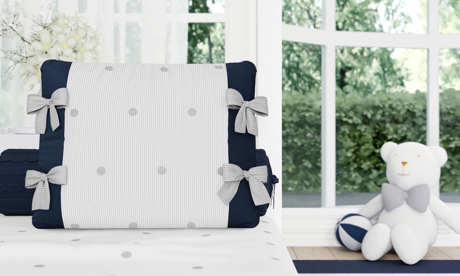 Almofada Laços Tricot Poá Azul 38cm