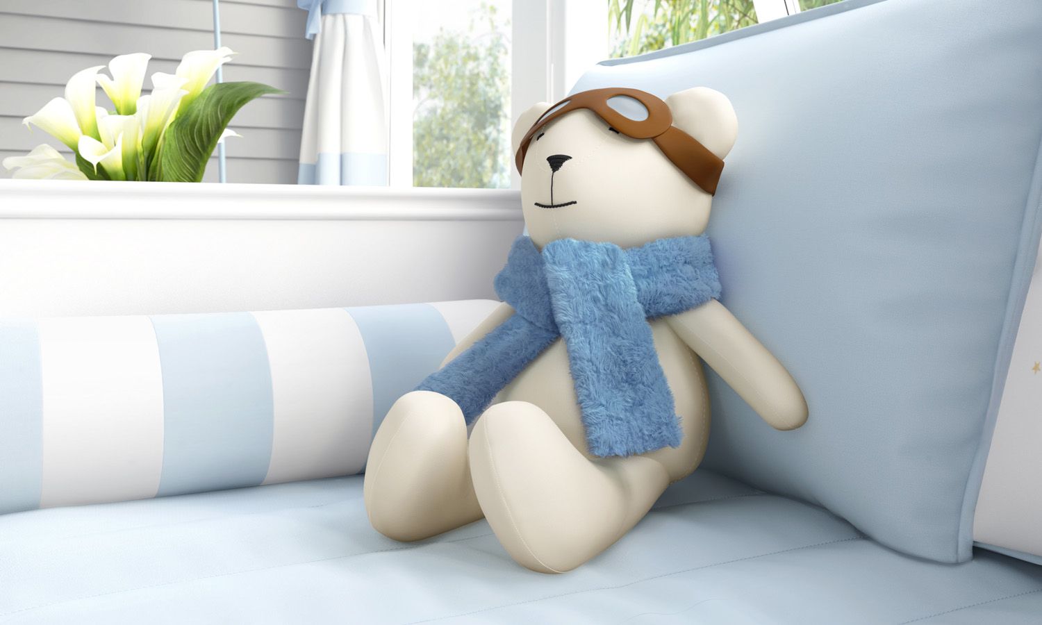 Ursinho Aviador com Óculos e Cachecol Azul Marinho 50cm