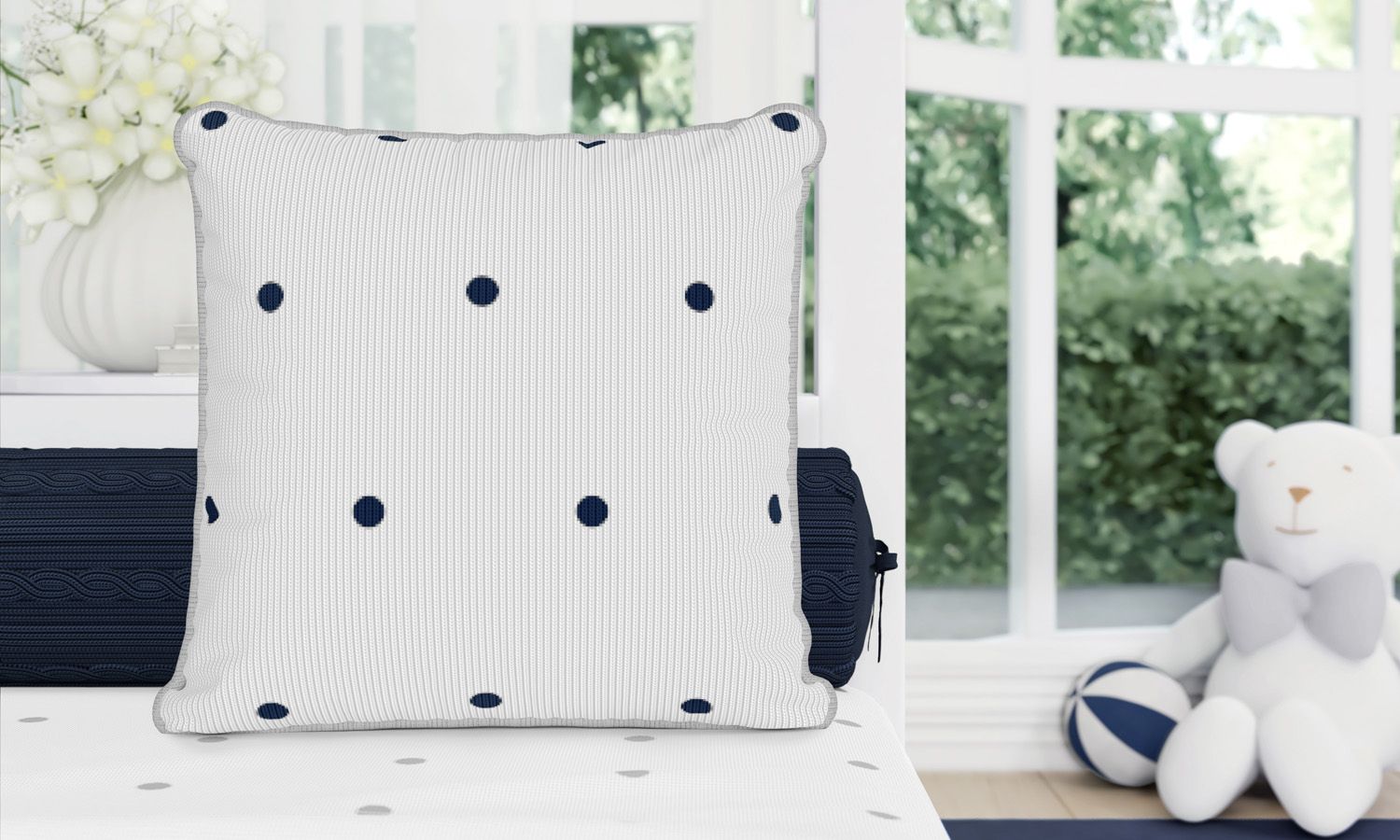 Almofada Tricot Poá Cinza/Rosa 30cm