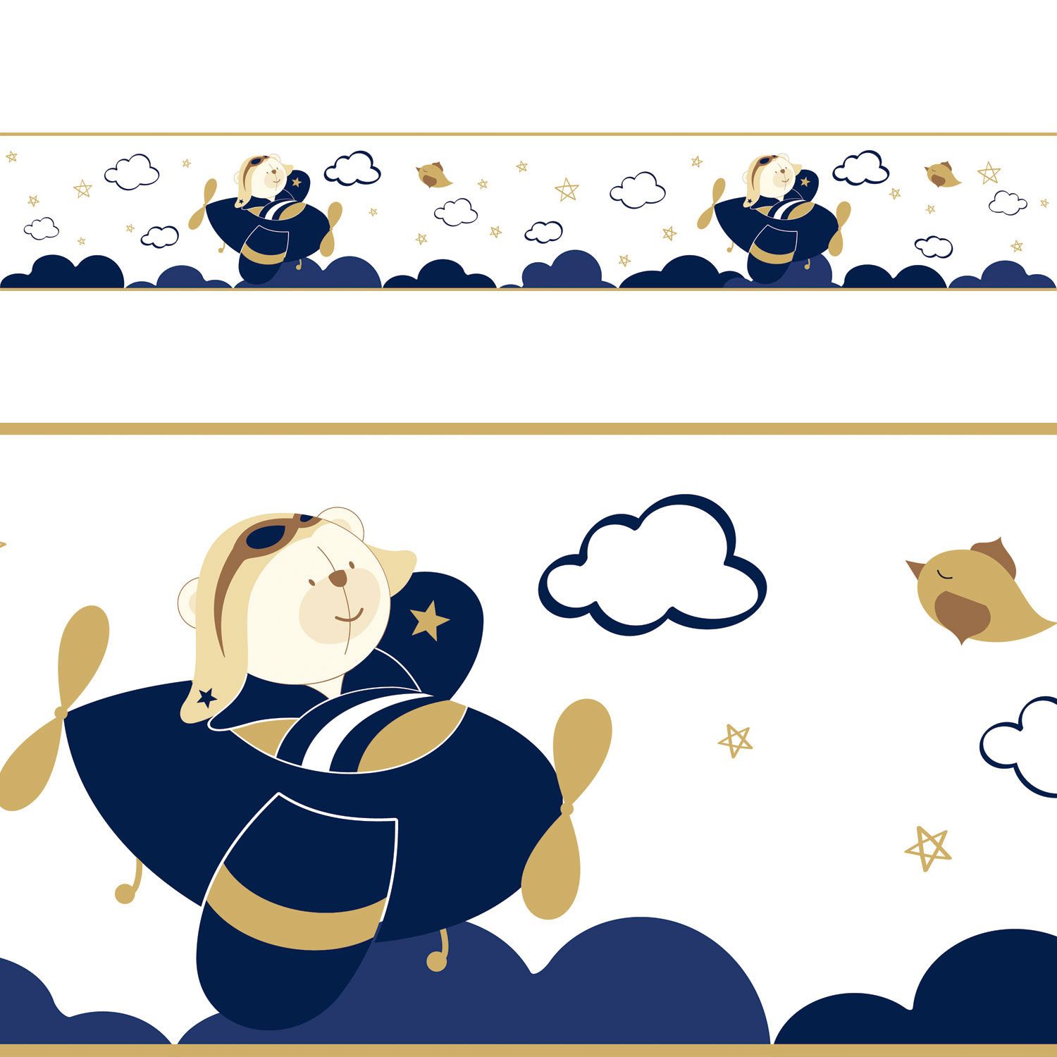 Faixa Adesiva de Parede Urso Aviador Azul Bebê