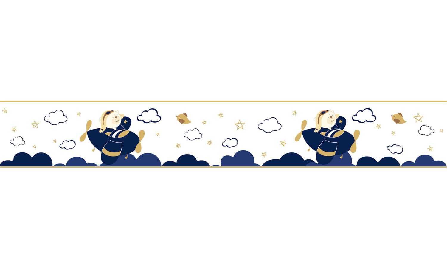 Faixa Adesiva de Parede Urso Aviador Azul Bebê