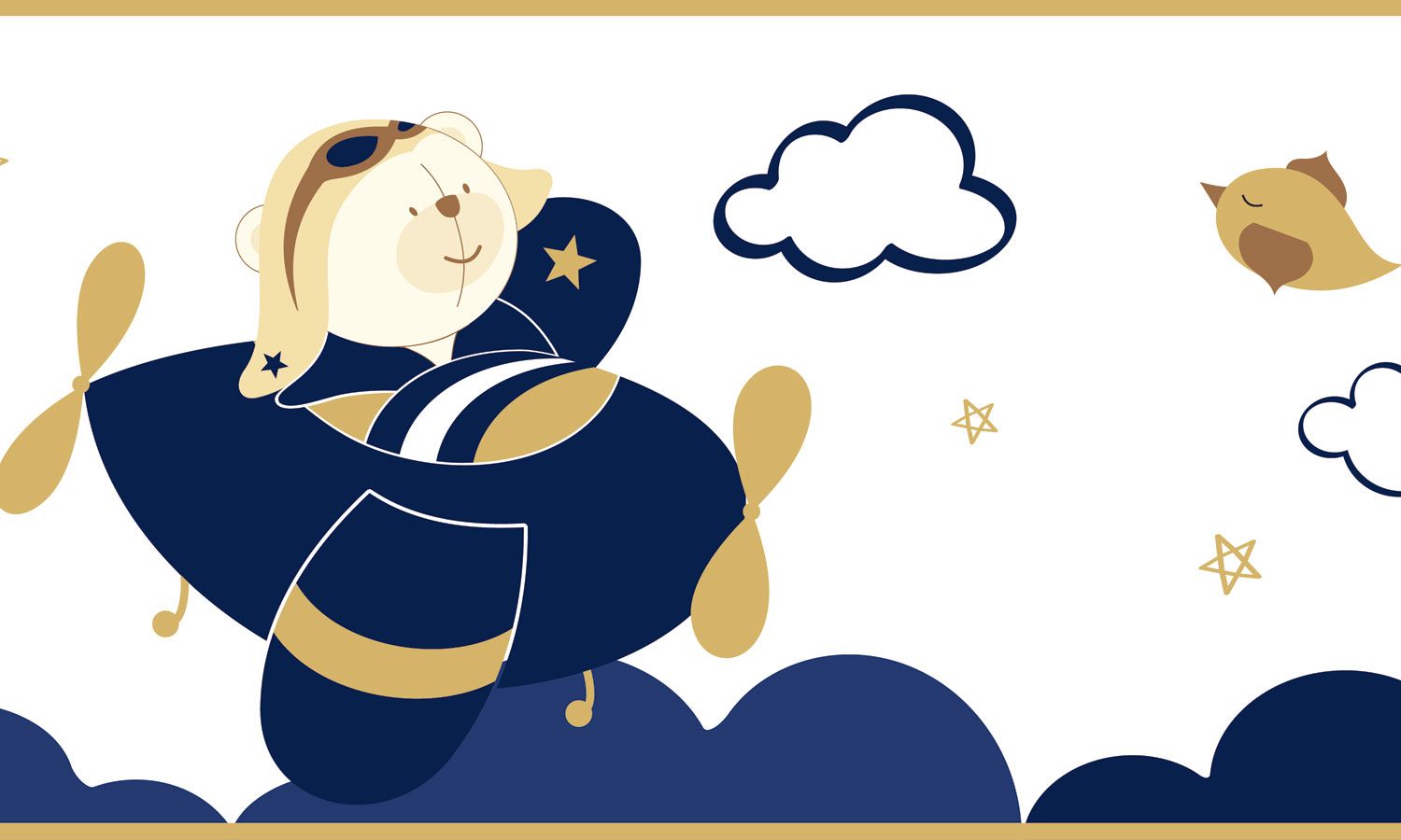 Faixa Adesiva de Parede Urso Aviador Azul Bebê