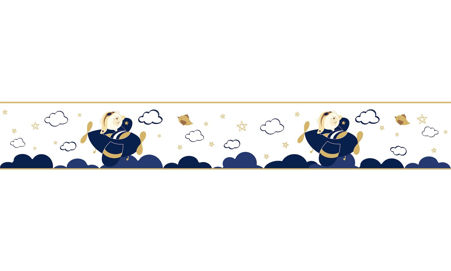 Faixa Adesiva de Parede Urso Aviador Azul Bebê