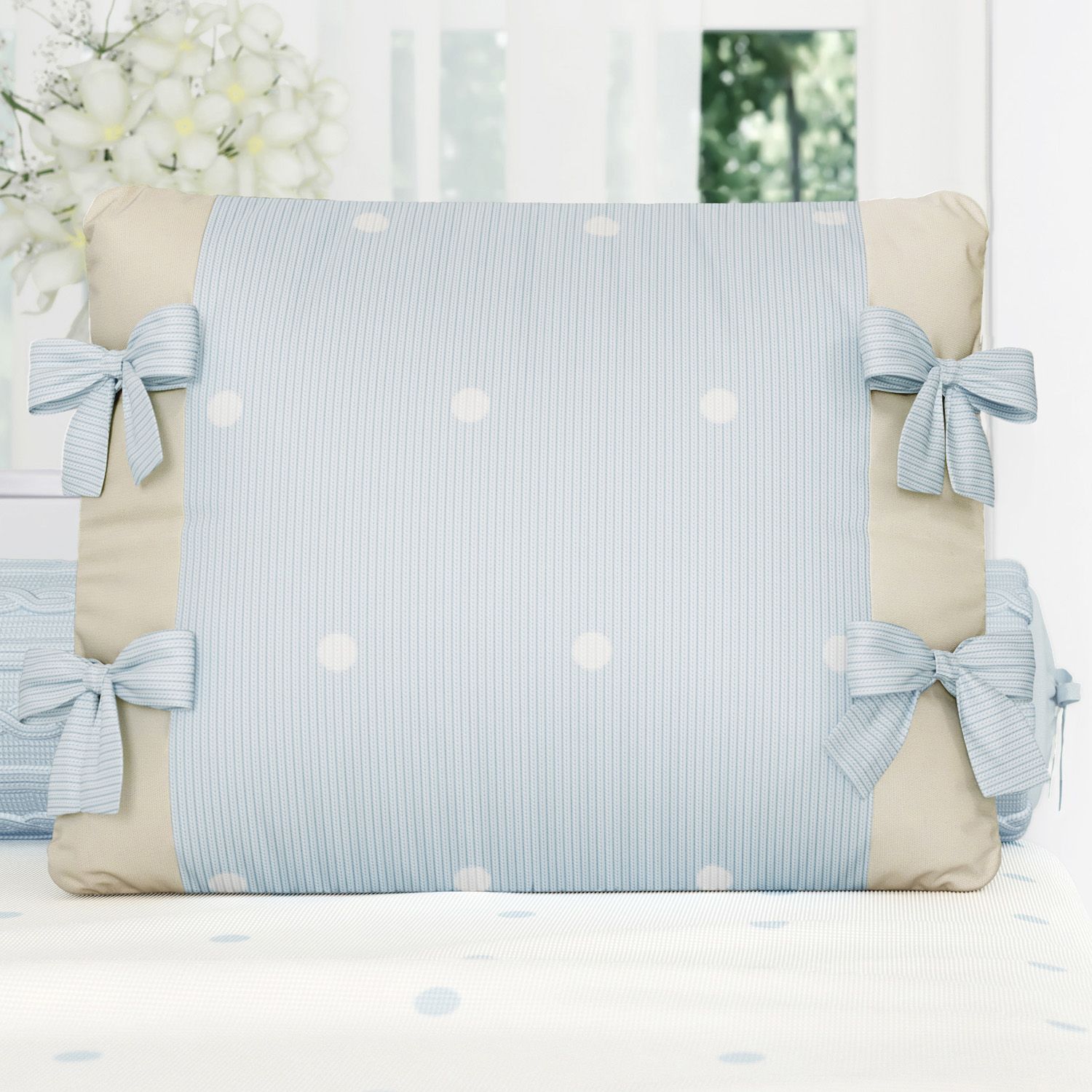 Almofada Laços Tricot Poá Azul 38cm