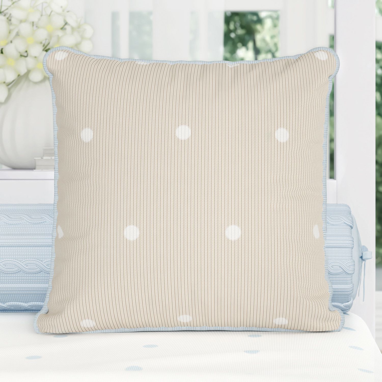 Almofada Tricot Poá Cinza/Rosa 30cm