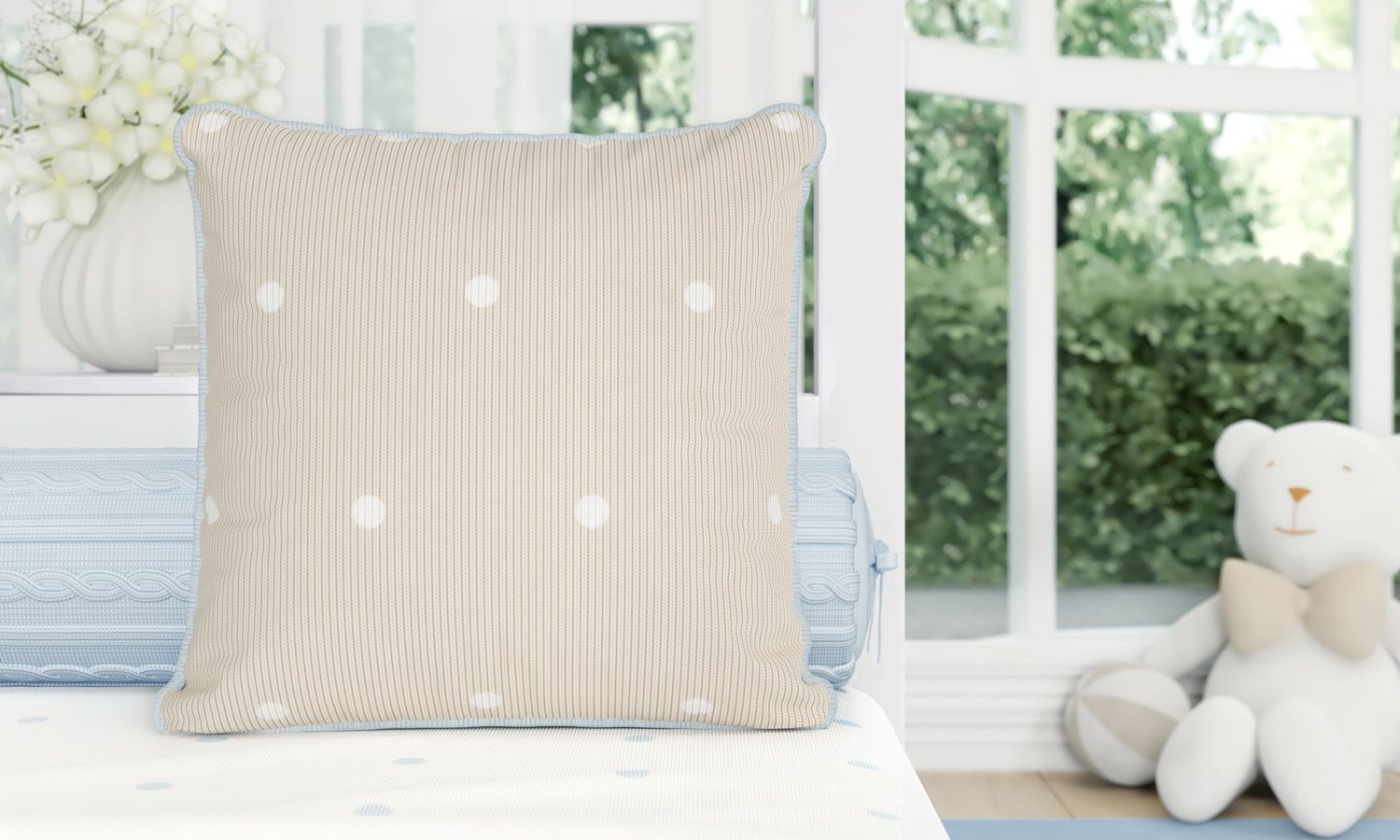 Almofada Tricot Poá Cinza/Rosa 30cm