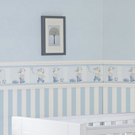 Papel de Parede Listrado Azul/Branco 10m