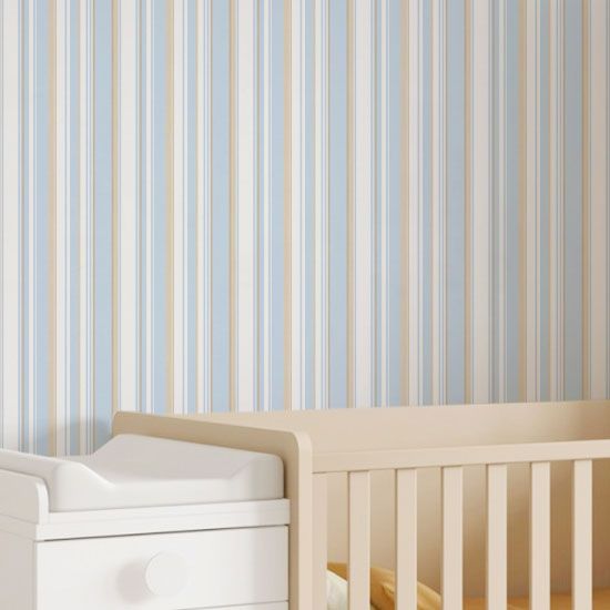 Papel de Parede Listrado Azul/Bege 10m