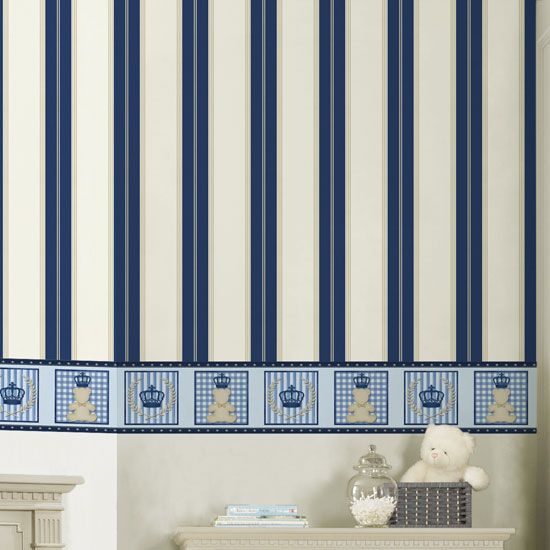 Papel de Parede Listrado Azul Marinho/Bege 10m