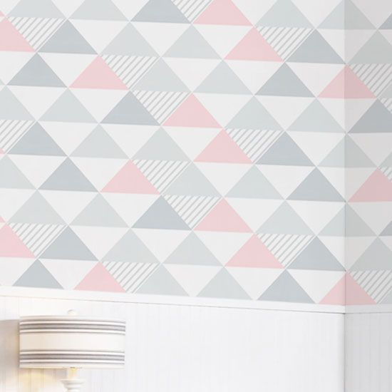 Papel de Parede Triângulos Rosa/Cinza 10m