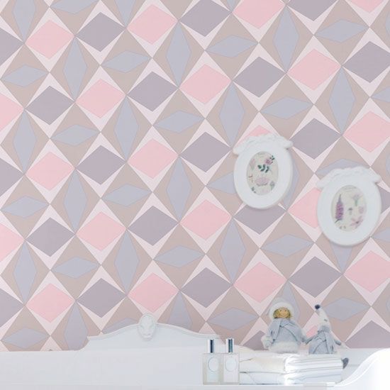 Papel de Parede Losangos Rosa/Cinza 10m