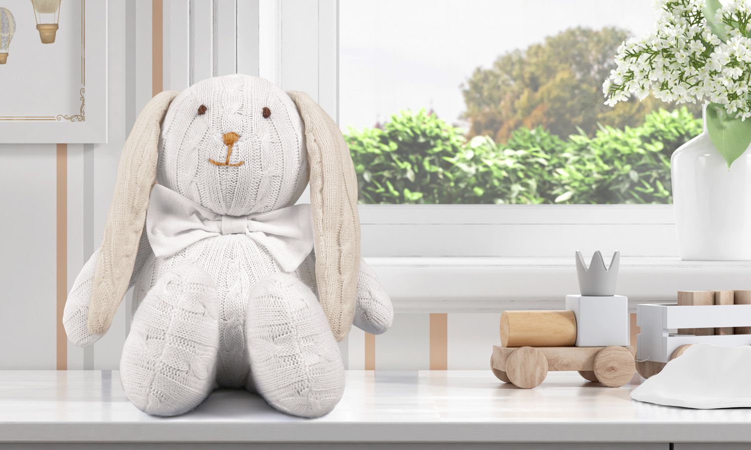 Coelho Tricot com Gravata Listrada Azul 42cm