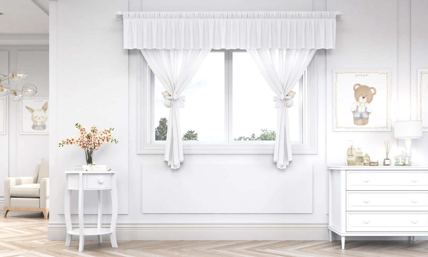 Cortina Luxo Branca/Azul 1,50m