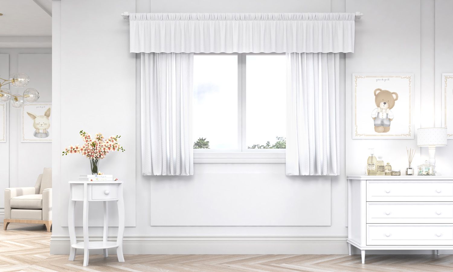 Cortina Luxo Branca/Azul 1,50m