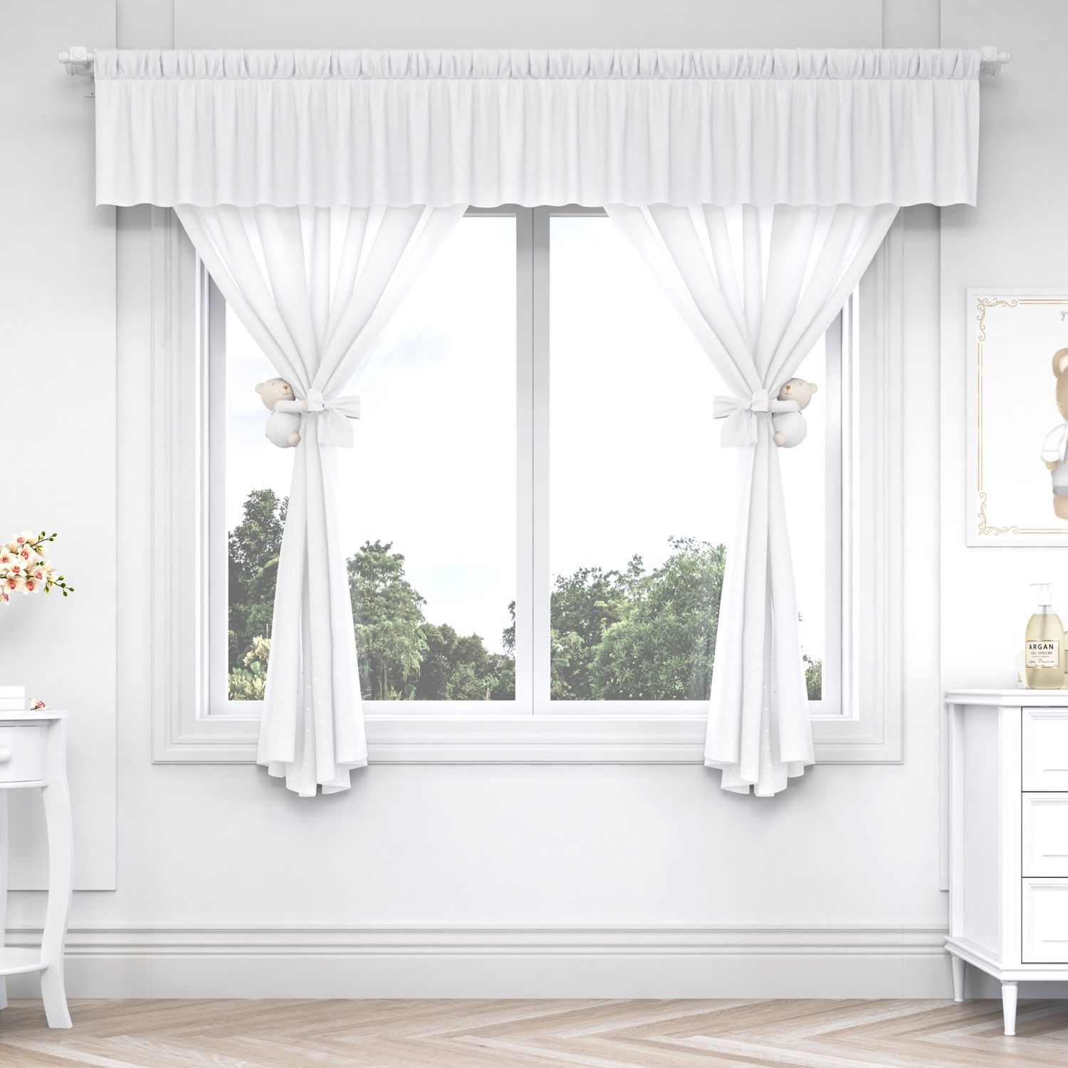 Cortina Luxo Branca/Azul 1,50m