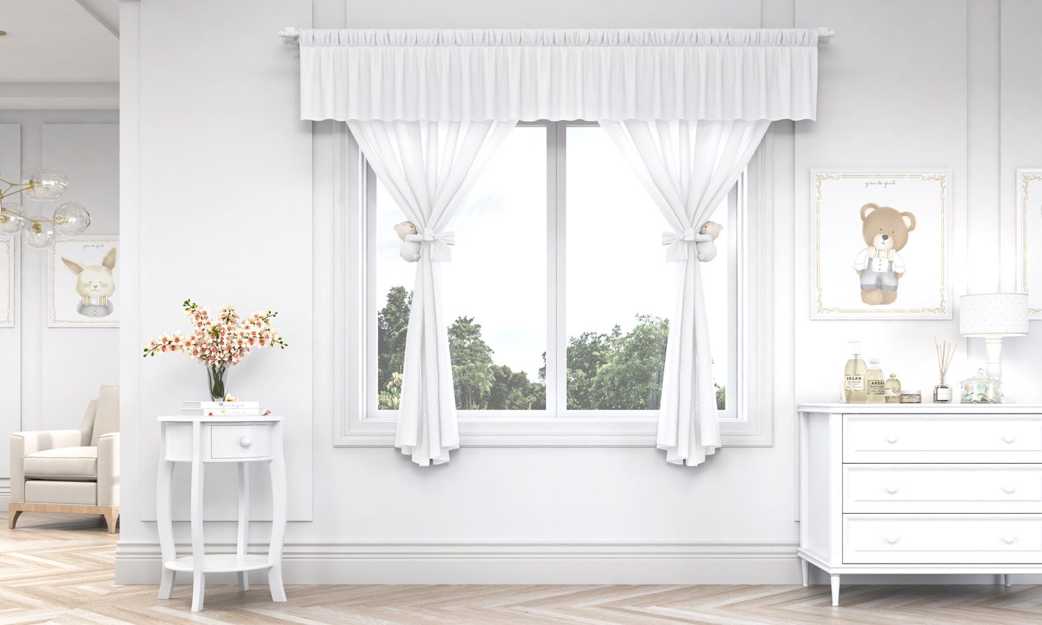 Cortina Luxo Branca/Azul 1,50m