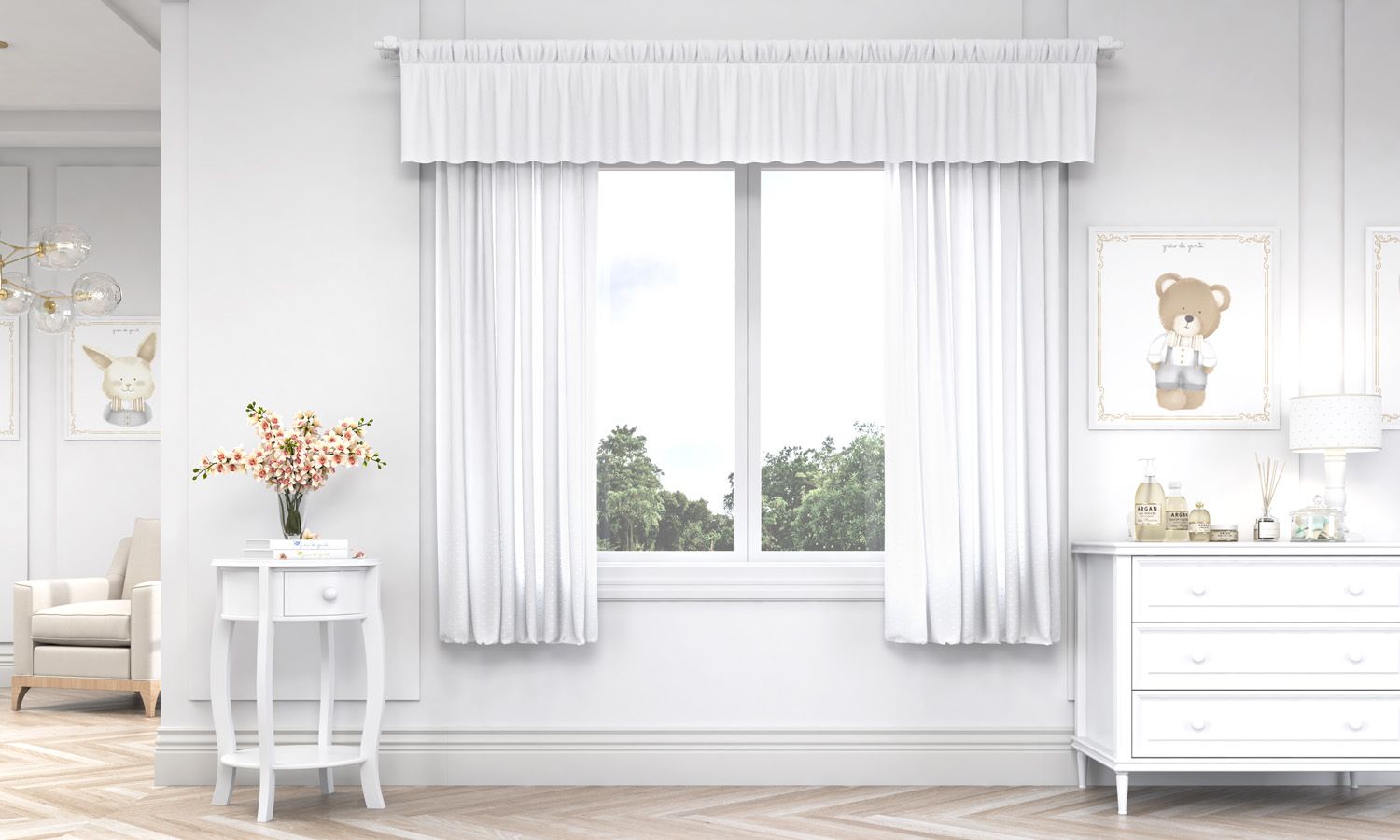 Cortina Luxo Branca/Azul 1,50m