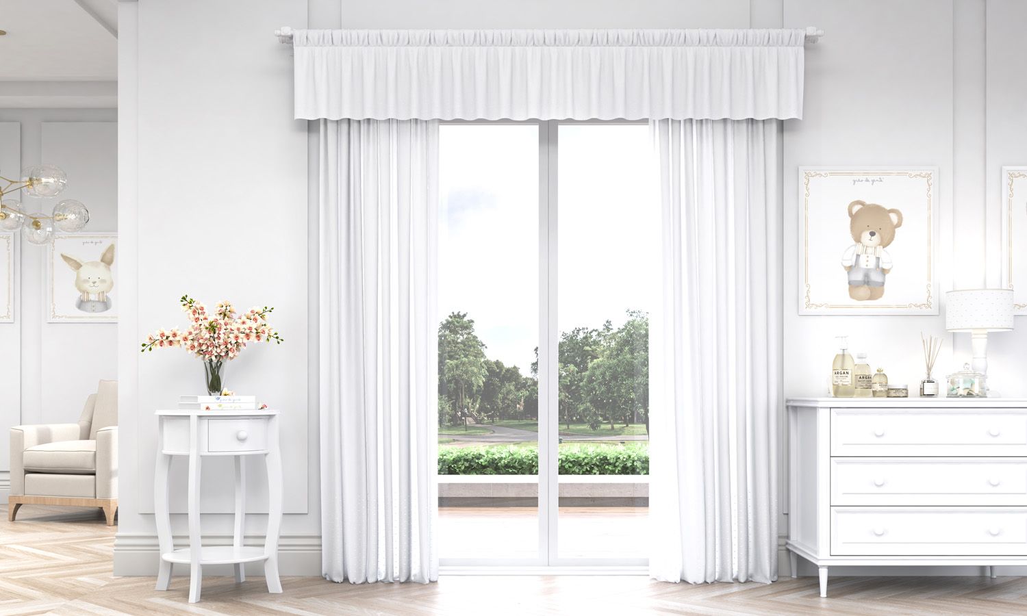 Cortina Luxo Branca/Azul 1,50m