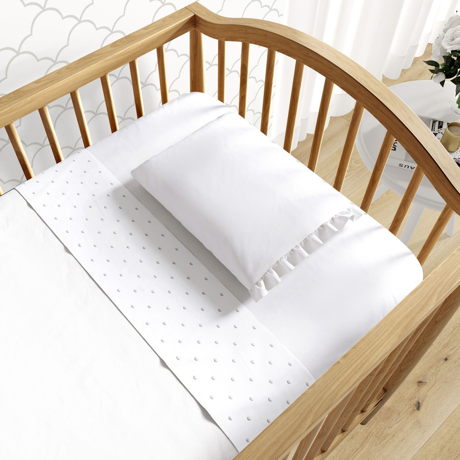 Jogo de Lençol Berço Bordado Poá 3 peças