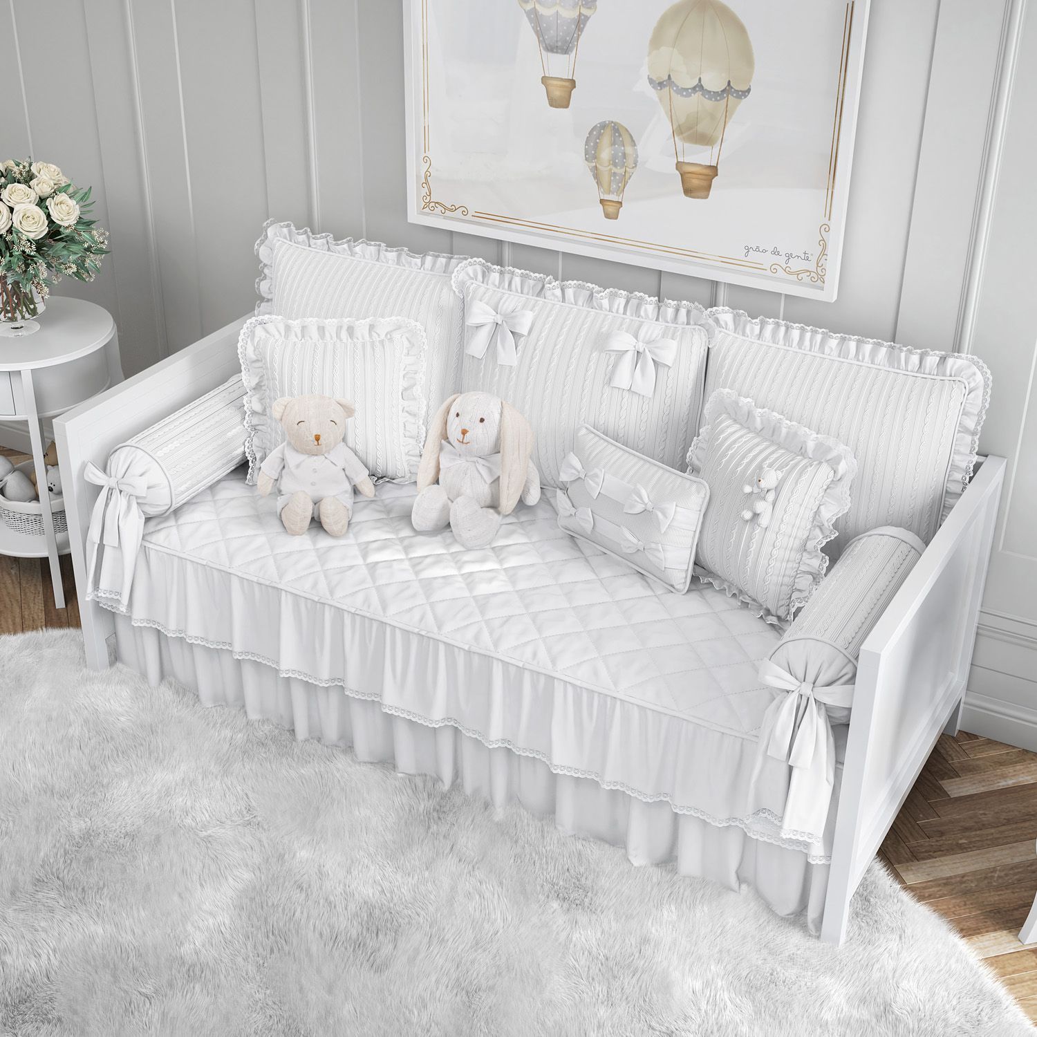 Kit Cama Babá Tricot Luxo Rosa