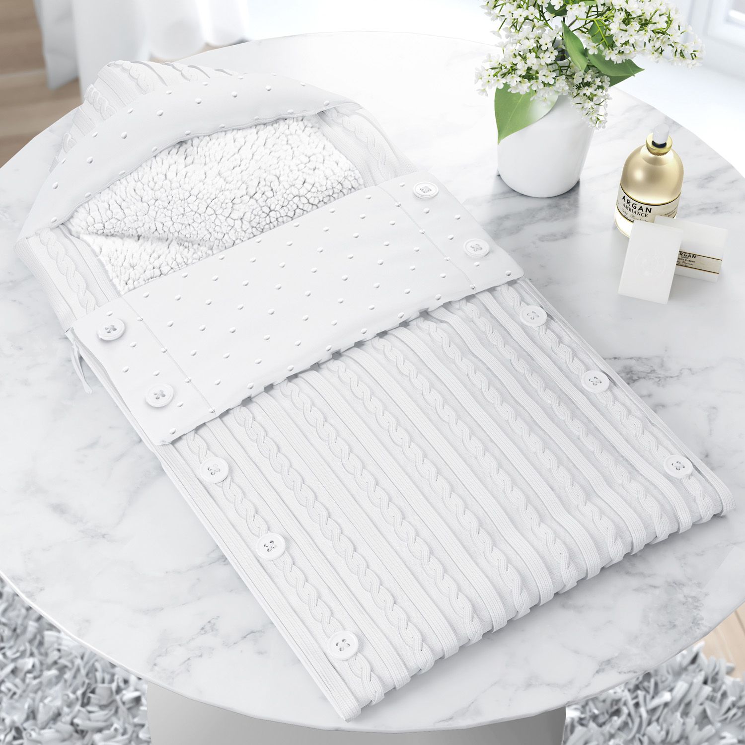 Porta Bebê com Capuz Tricot Luxo Azul