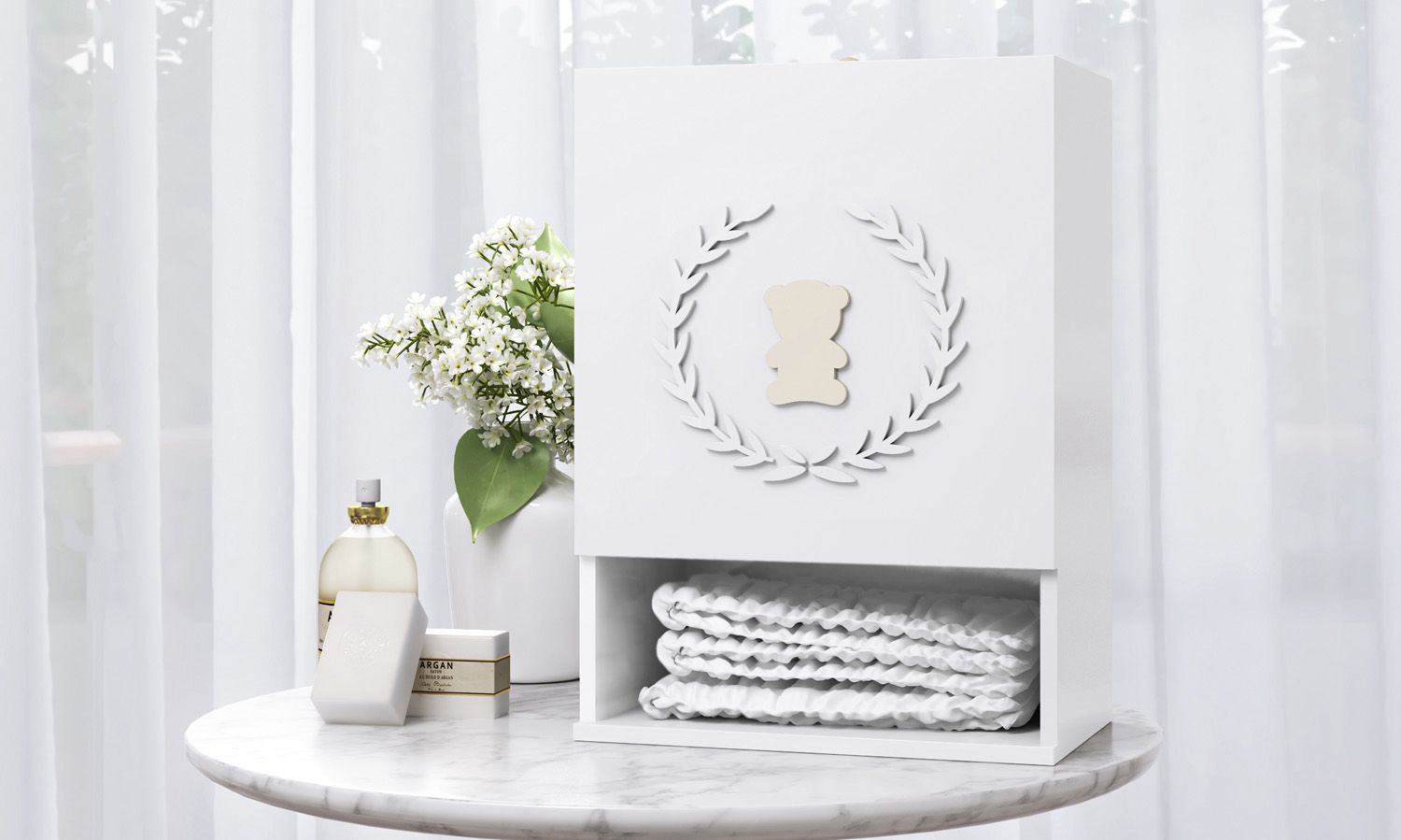 Porta Fraldas MDF Urso Luxo Azul