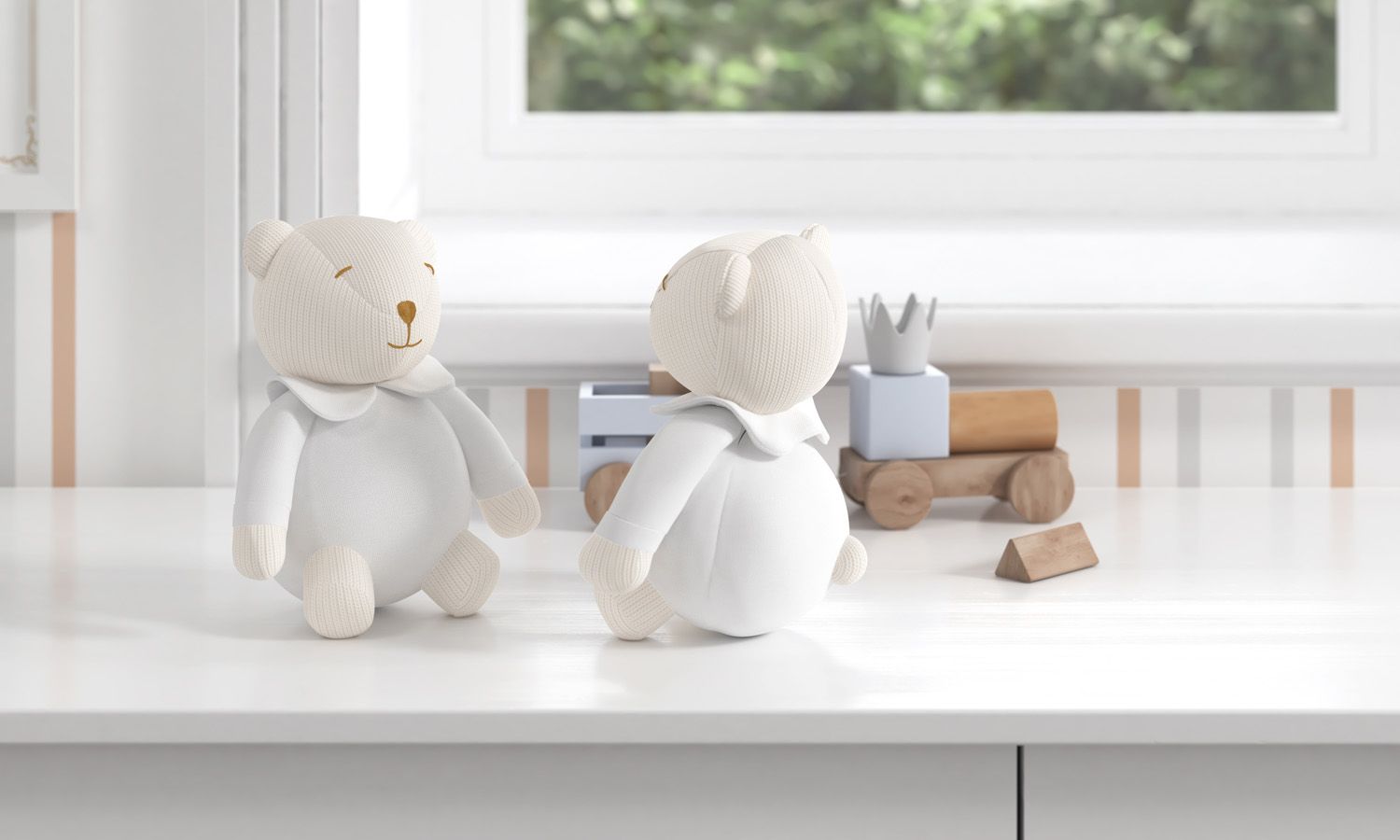 Urso Pijama Listrado Tricot Luxo Azul 18cm