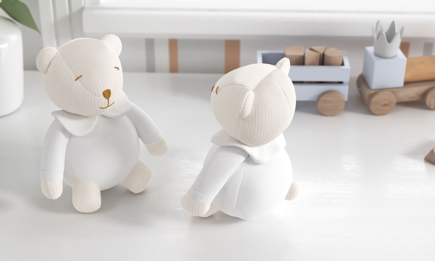 Urso Pijama Listrado Tricot Luxo Azul 18cm