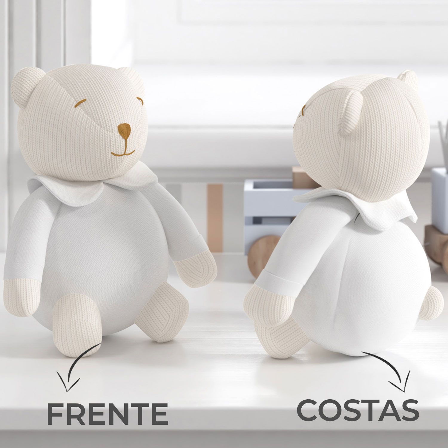 Urso Pijama Listrado Tricot Luxo Azul 18cm