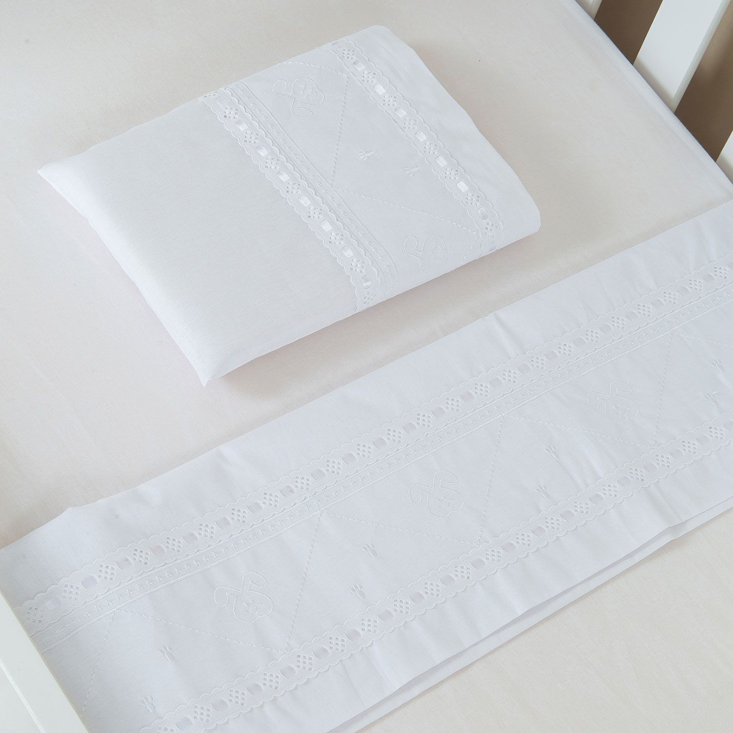 Jogo de Lençol Mini Berço Coelho Branco