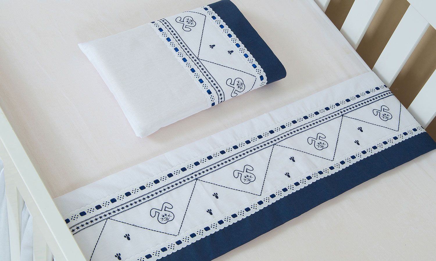 Jogo de Lençol Mini Berço Coelho Branco