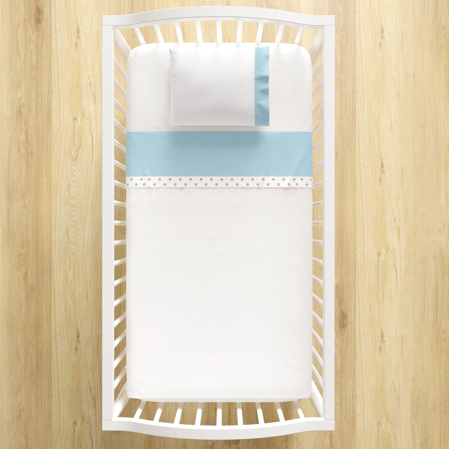 Jogo de Lençol Berço Azul com Faixa Poá 3 peças