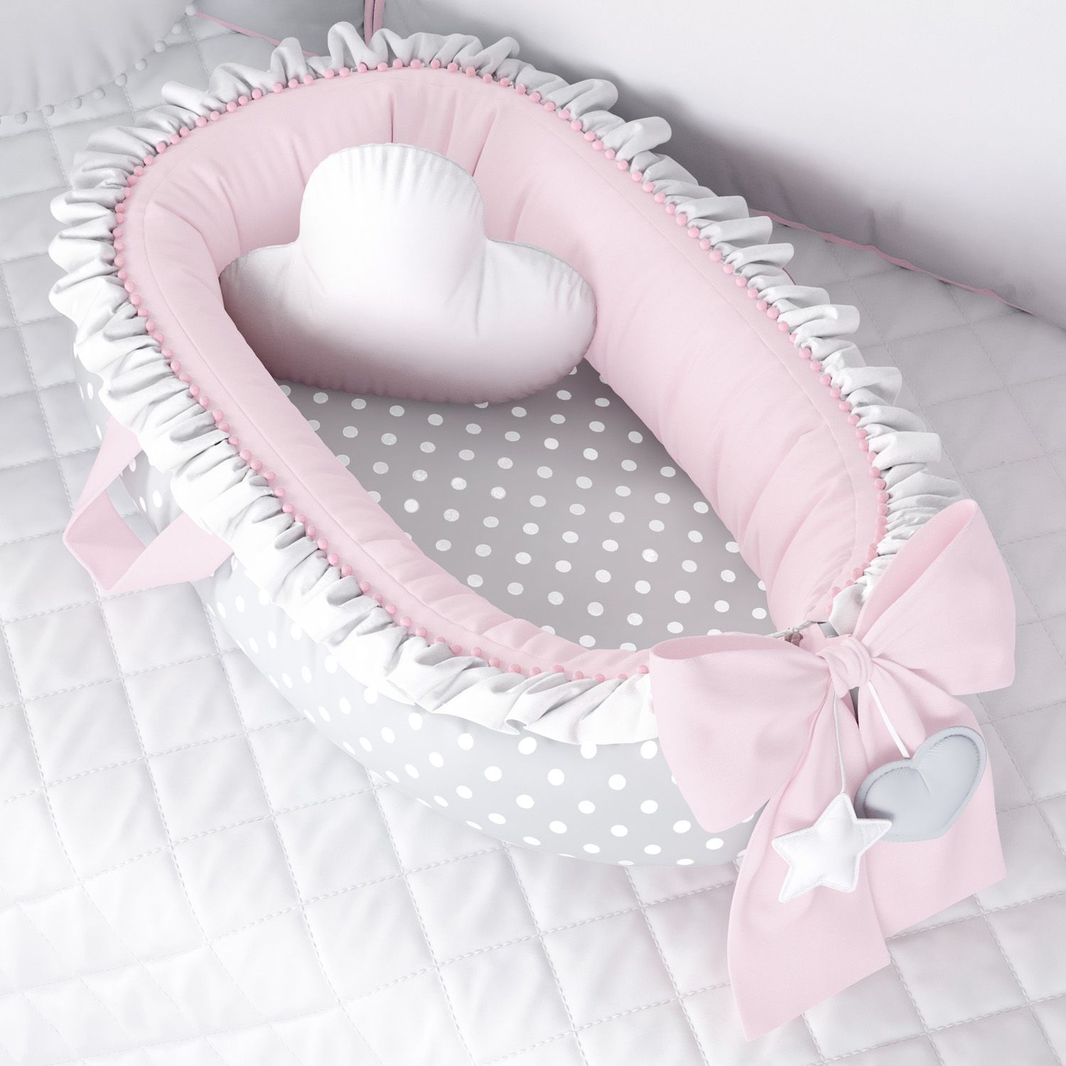 Ninho para Bebê Redutor de Berço Poá Rosa/Branco 80cm