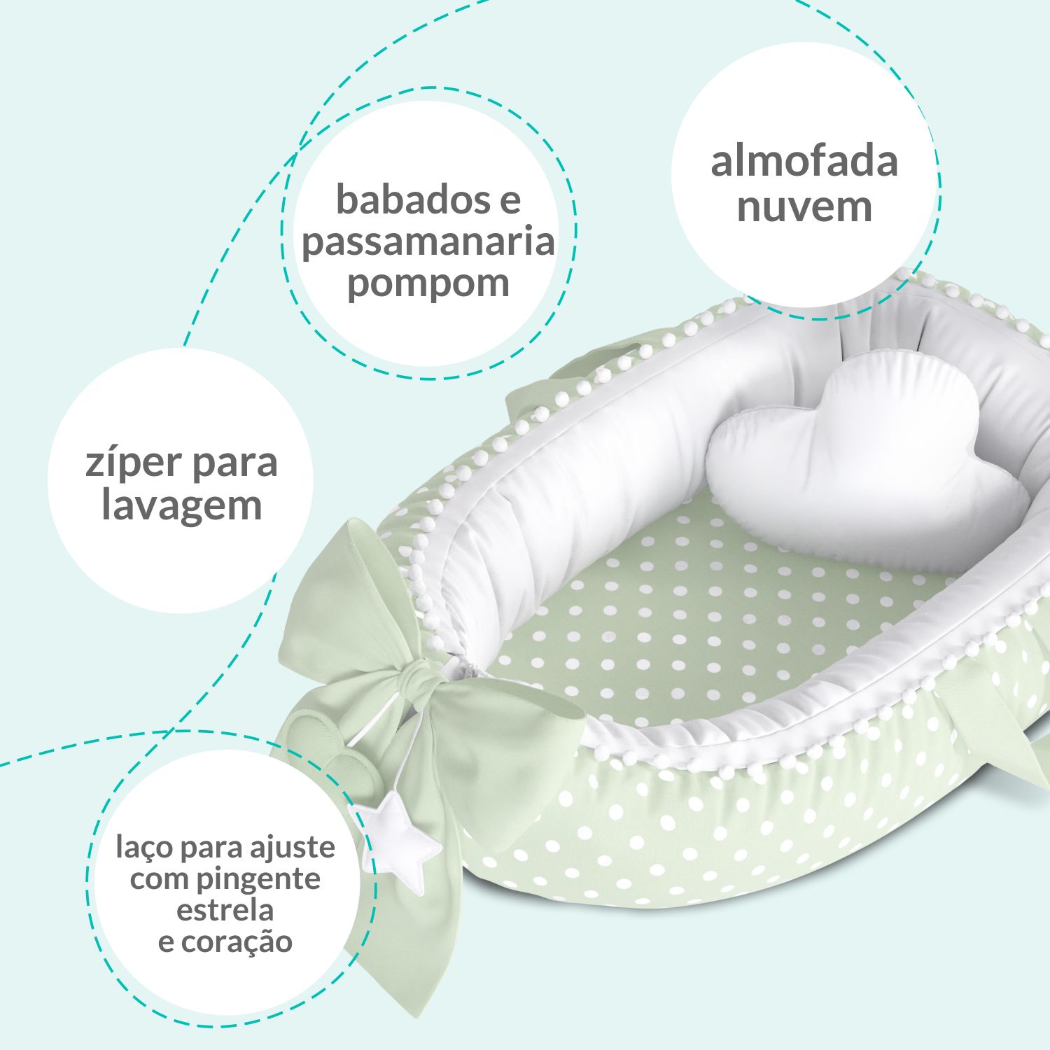 Ninho para Bebê Redutor de Berço Poá Rosa/Branco 80cm