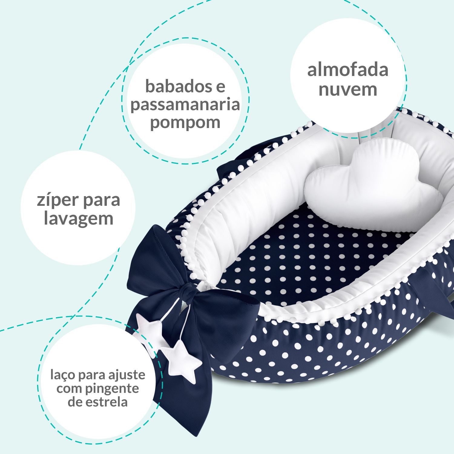 Ninho para Bebê Redutor de Berço Poá Rosa/Branco 80cm