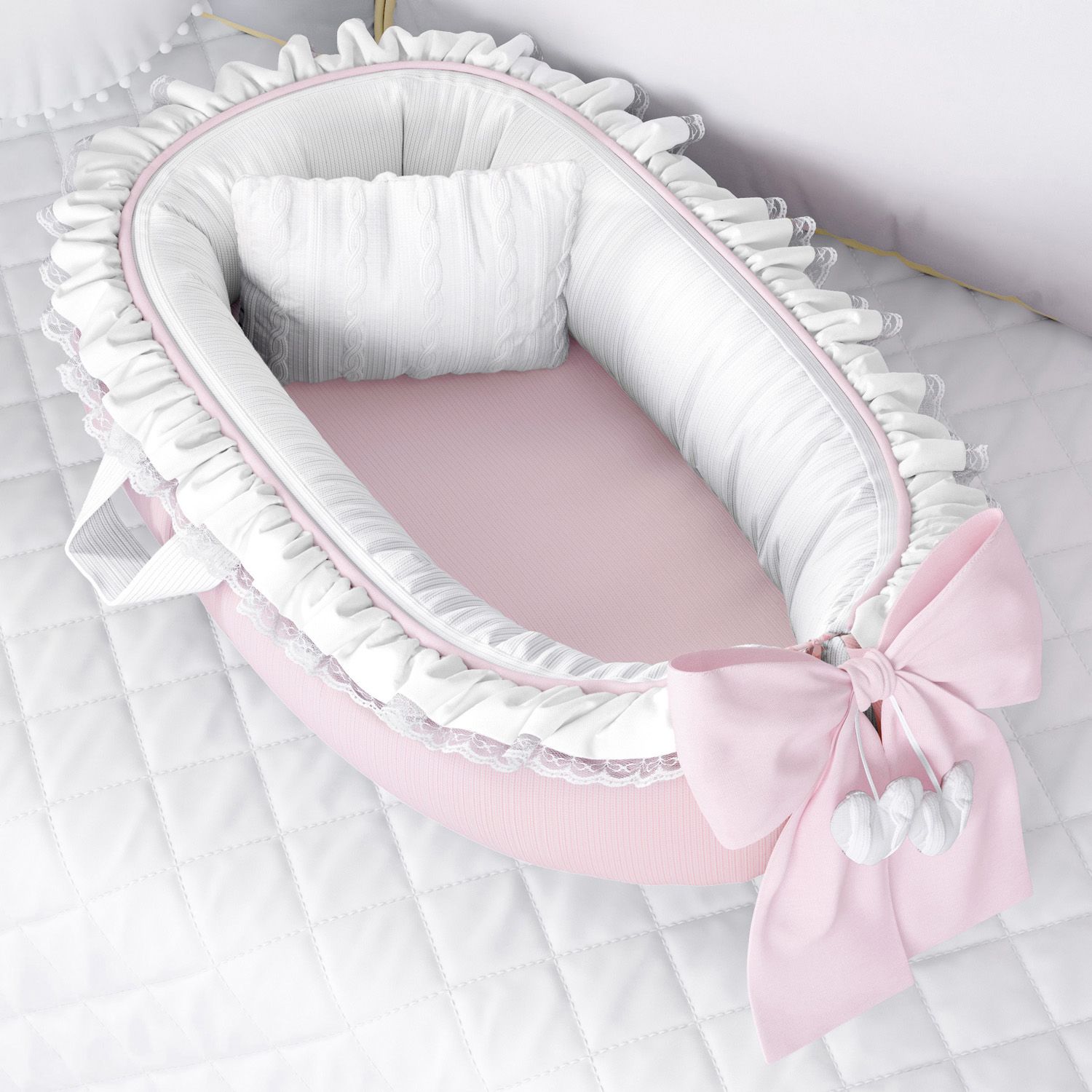 Ninho para Bebê Redutor de Berço Tricot Luxo Rosa 80cm