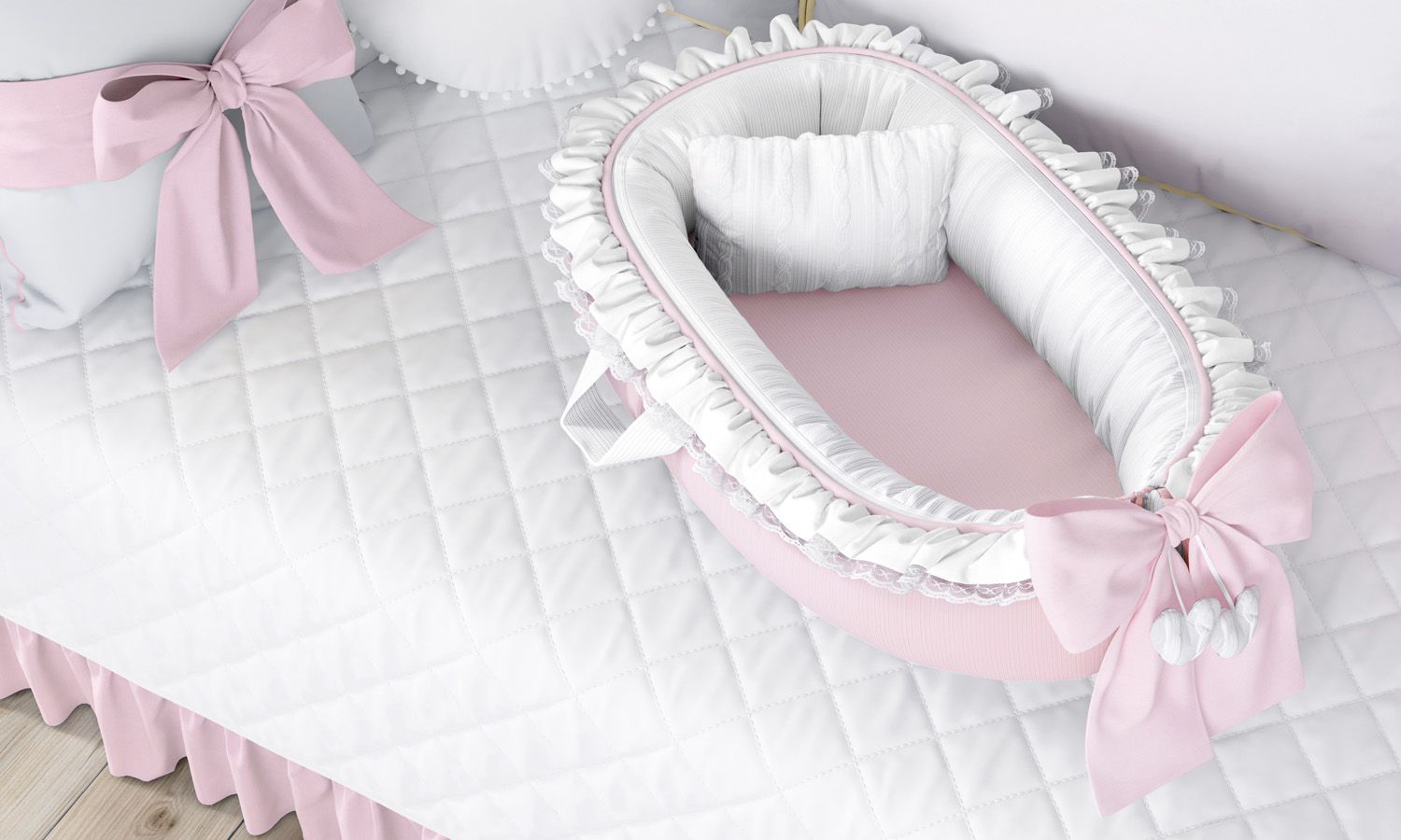 Ninho para Bebê Redutor de Berço Tricot Luxo Rosa 80cm