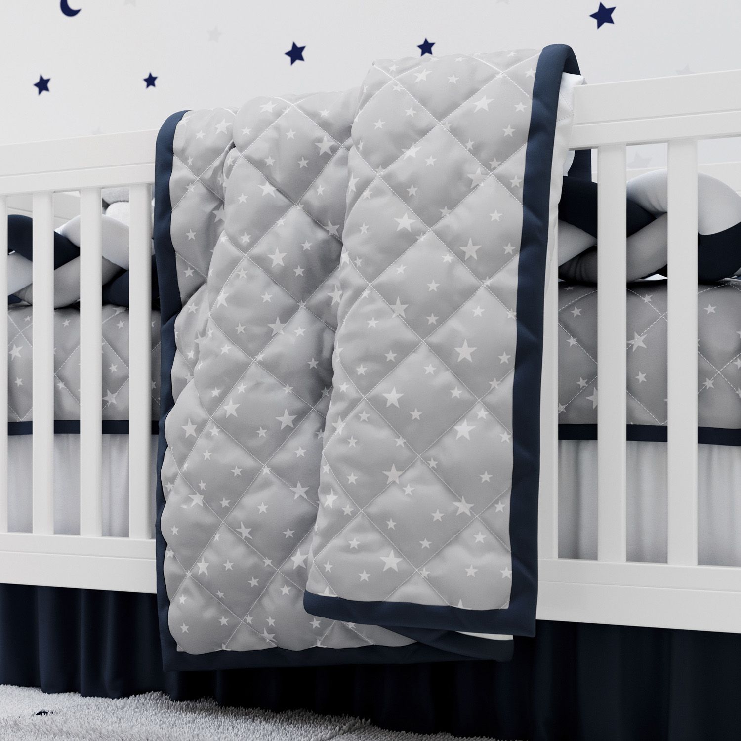 Edredom de Berço Matelado Estrelinhas Cinza/Rosa