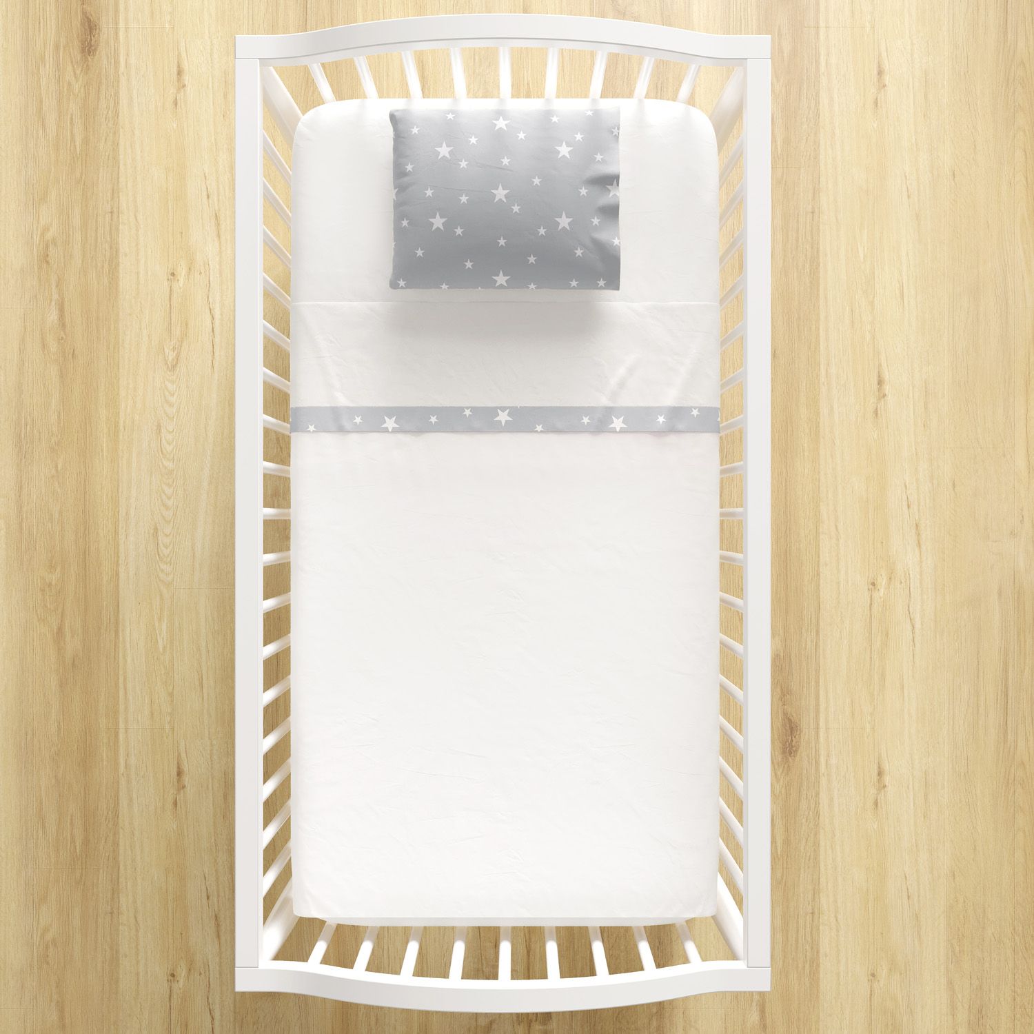 Jogo de Lençol Berço Estrelinhas Cinza e Branco 3 peças