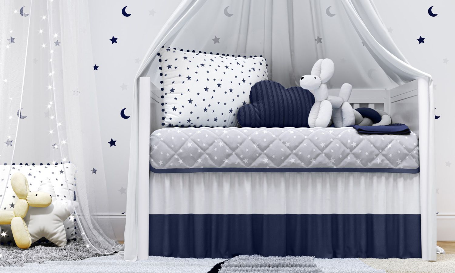 Kit Berço Trança Estrelinhas e Pompons Rosa