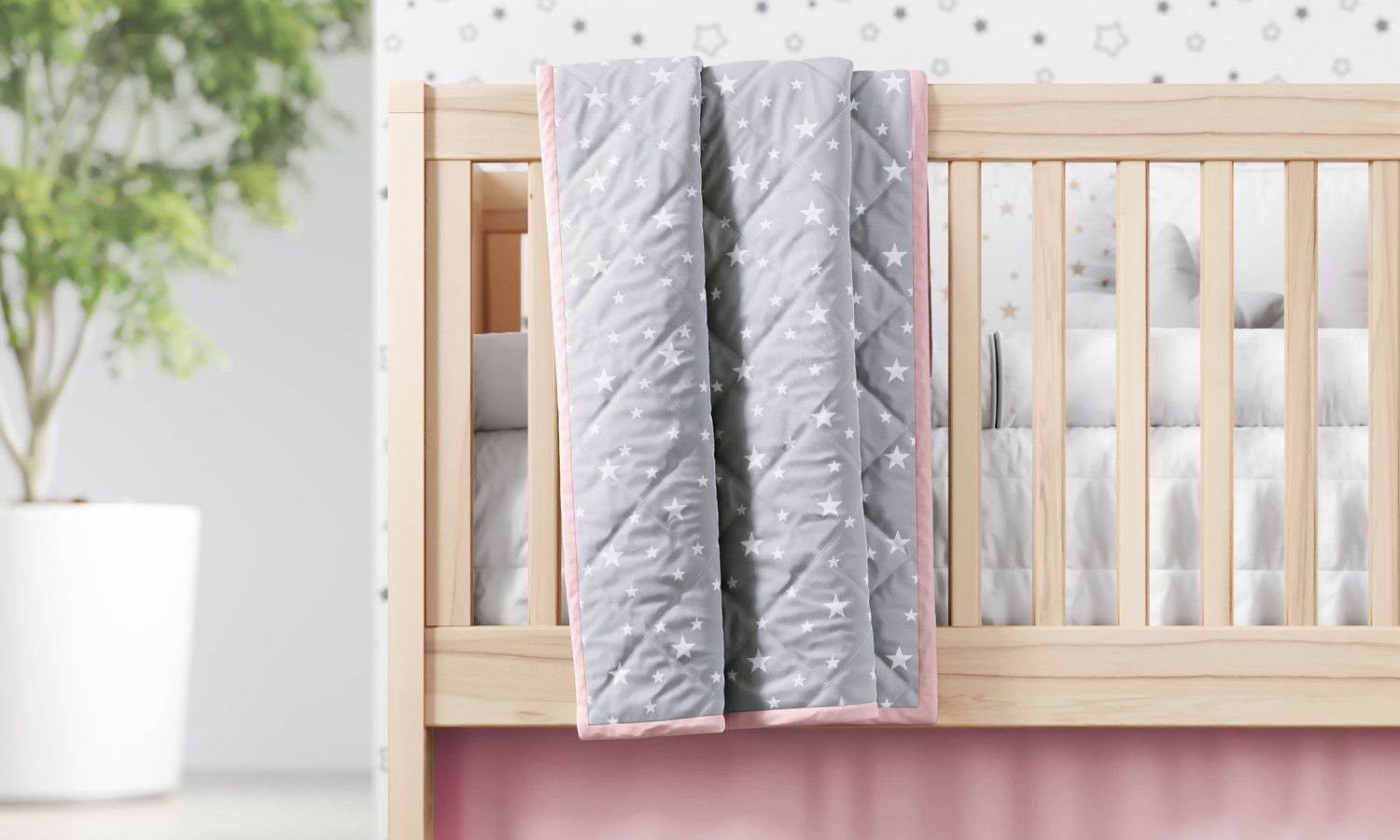 Kit Berço Trança Estrelinhas Rosa