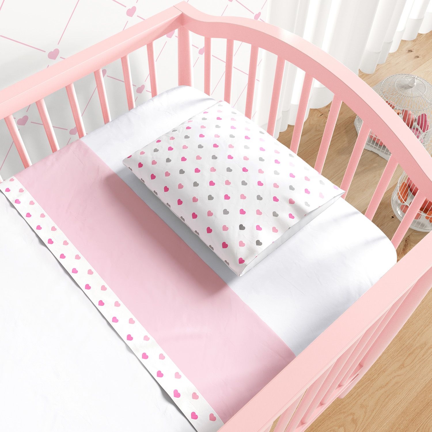 Jogo de Lençol Berço Corações Rosa 3 peças