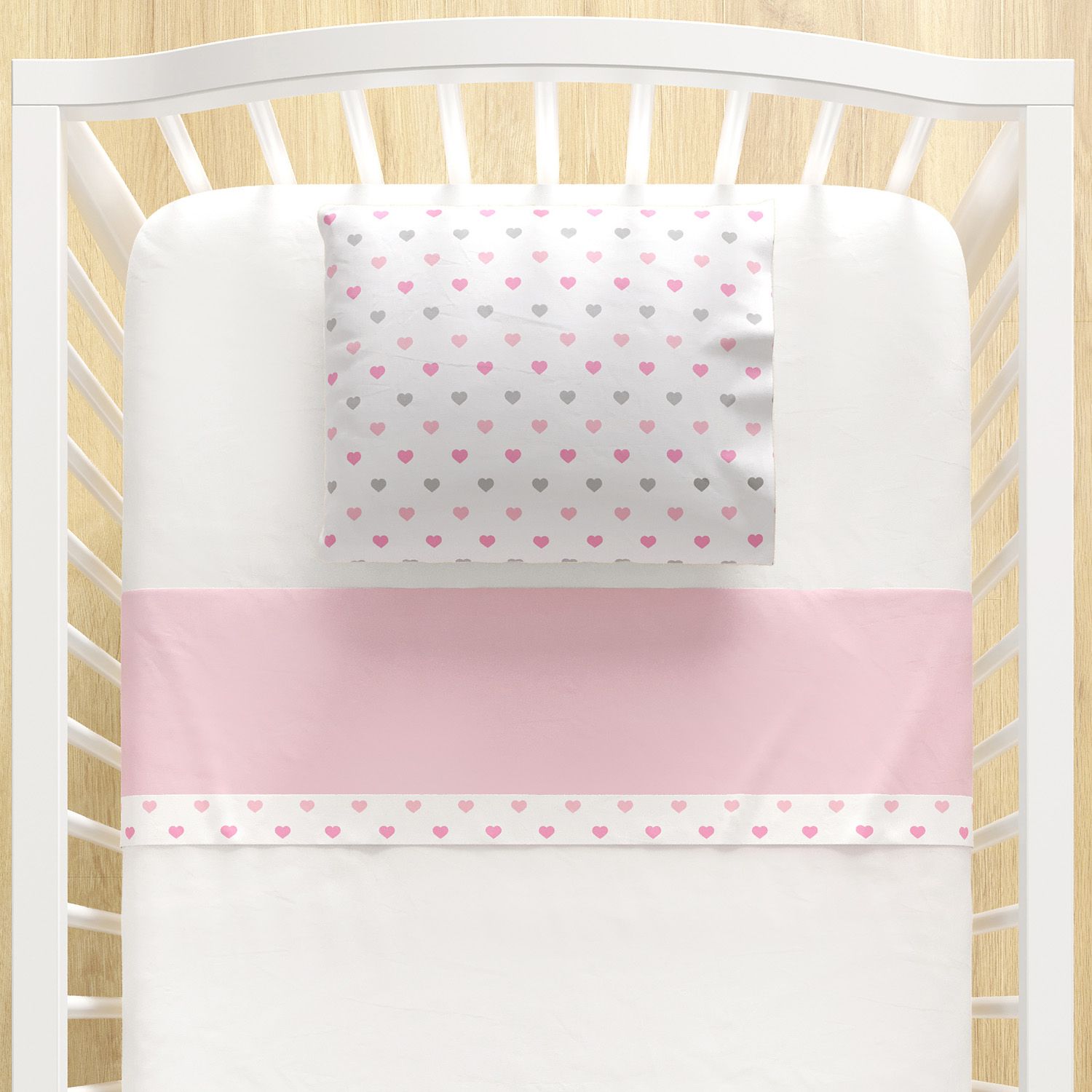 Jogo de Lençol Berço Corações Rosa 3 peças