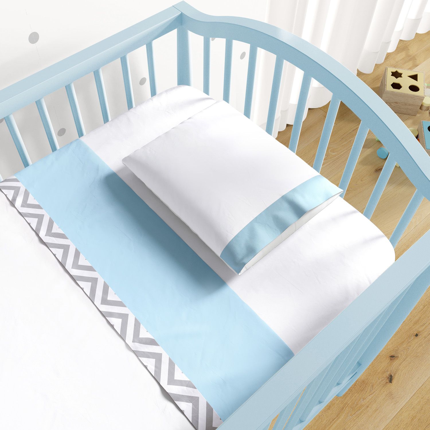 Jogo de Lençol Berço Chevron Azul 3 peças