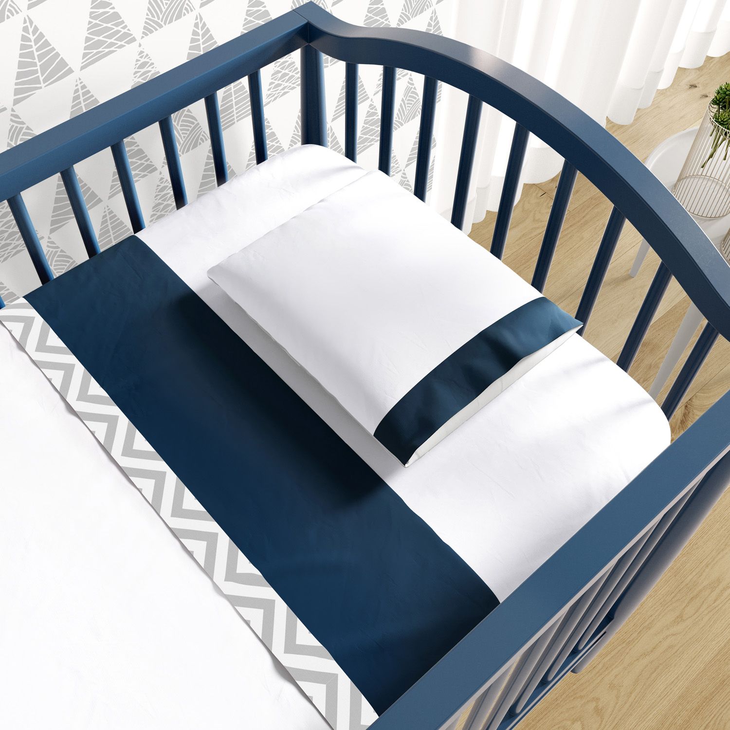 Jogo de Lençol Berço Chevron Azul 3 peças