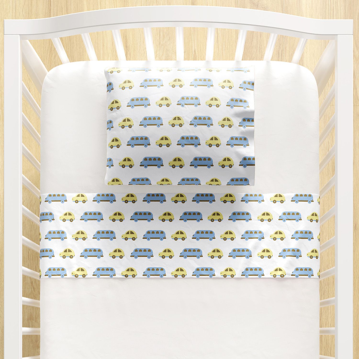 Jogo de Lençol Berço Carrinhos Azul e Amarelo 3 peças — imagem 1 de 3