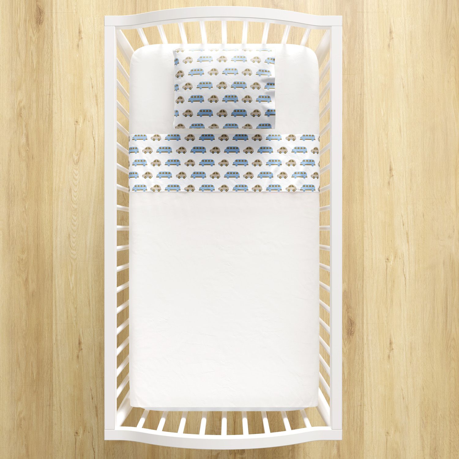Jogo de Lençol Berço Carrinhos Azul e Amarelo 3 peças