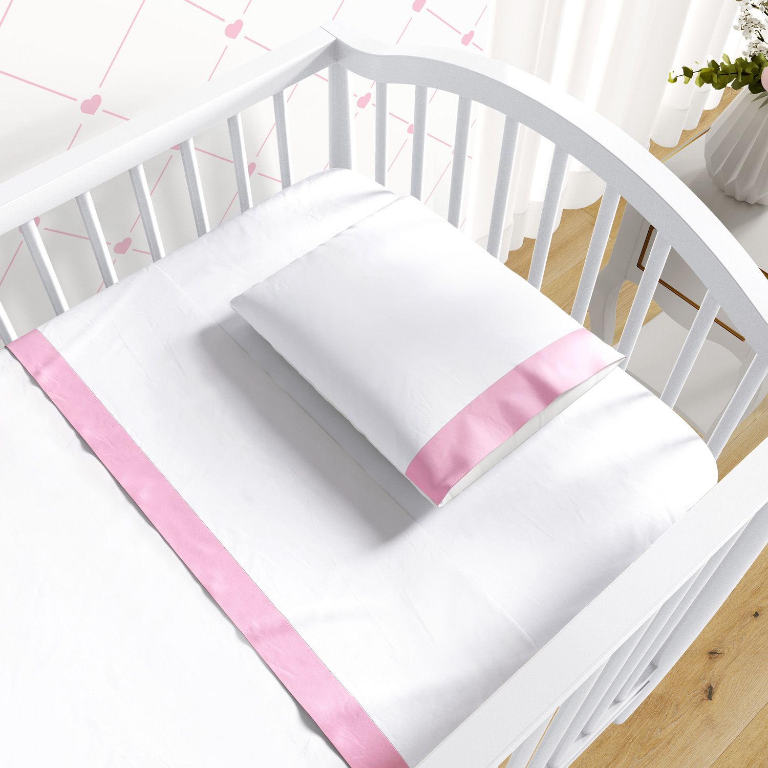 Jogo de Lençol Berço Faixa Rosé 3 peças